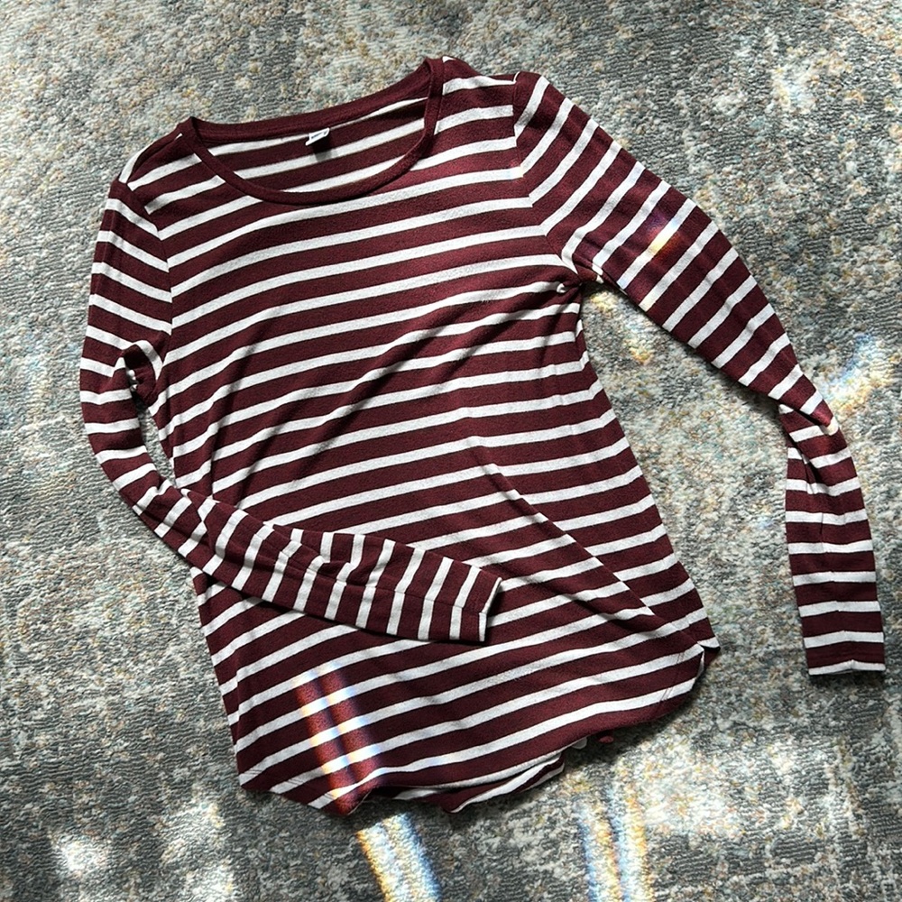 Crimson and white striped sweater